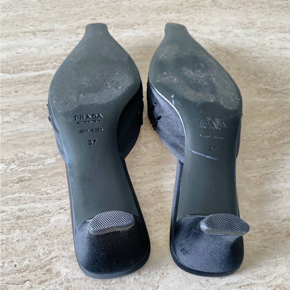 Vintage Prada Satin Beaded Bow Kitten Heel Mules - Picture 8 of 8